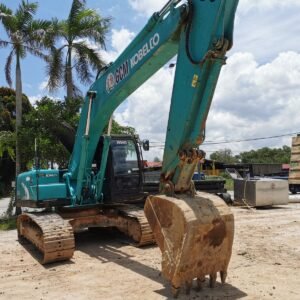 Kobelco SK200 excavator rental in Johor – multiple working views